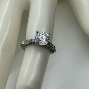 Engagement Cocktail Ring CZ and Blue Stones Sterling Silver